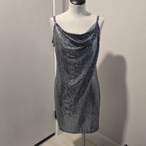 bebe Shimmering Silver Mini Dress